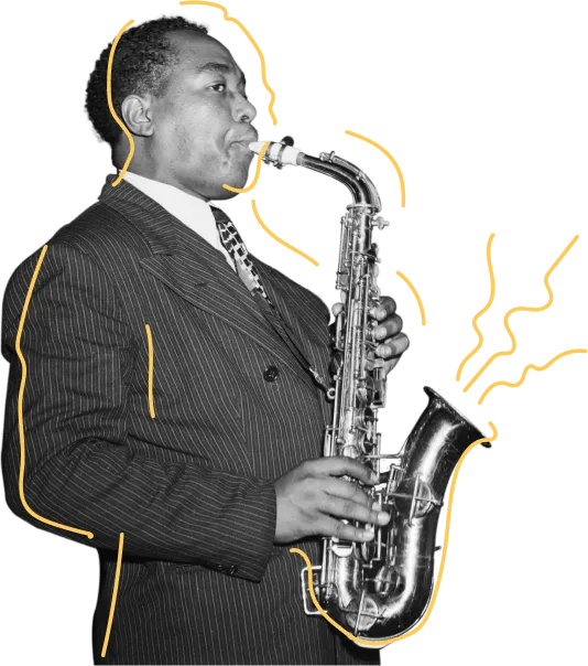 Charlie Parker speelt altsaxofoon