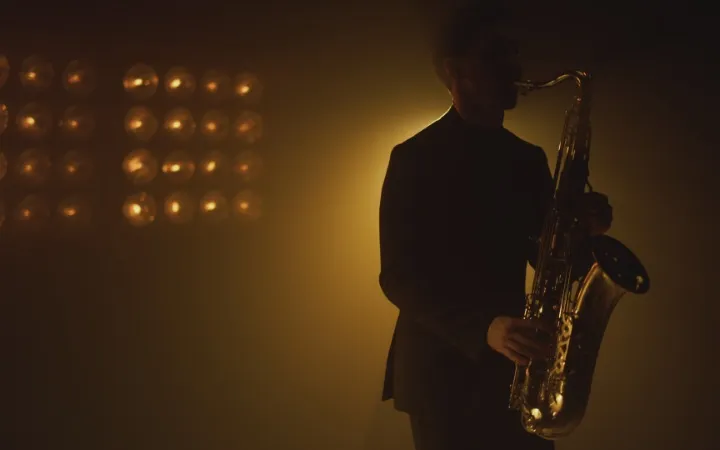 A jazz academy student playing the saxophone